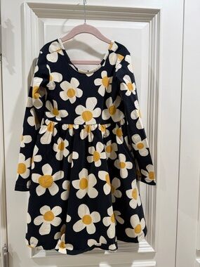 Hanna Andersson Black Floral Long-Sleeve Dress with Cream and Yellow Daisies